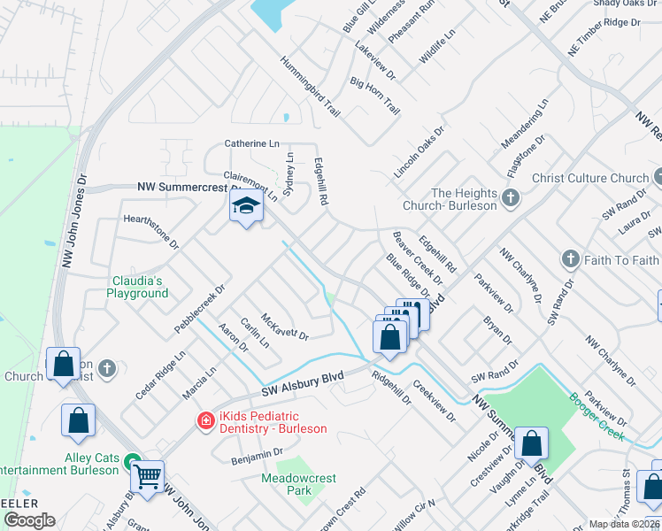 map of restaurants, bars, coffee shops, grocery stores, and more near 933 Northwest Summercrest Boulevard in Burleson