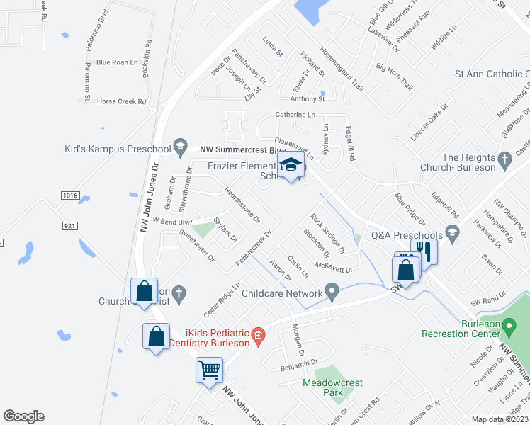 map of restaurants, bars, coffee shops, grocery stores, and more near 1117 Mourning Dove Drive in Burleson