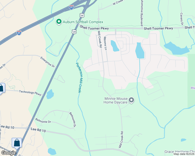 map of restaurants, bars, coffee shops, grocery stores, and more near 3575 Mill Creek Road in Auburn