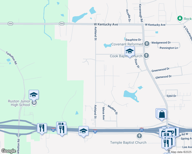 map of restaurants, bars, coffee shops, grocery stores, and more near 2005 Alexander Avenue in Ruston