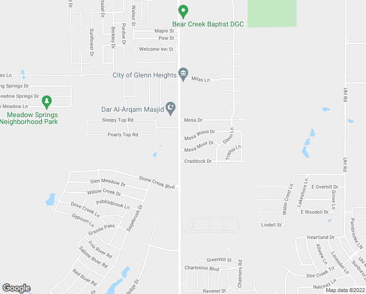 map of restaurants, bars, coffee shops, grocery stores, and more near 101 Mesa Moor Drive in Red Oak