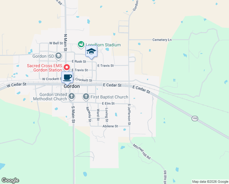 map of restaurants, bars, coffee shops, grocery stores, and more near in Gordon