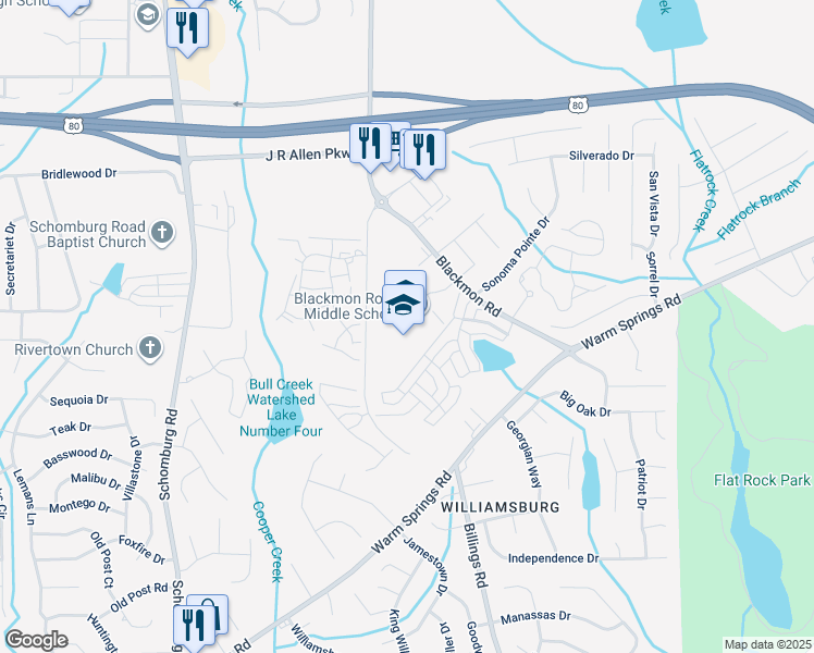 map of restaurants, bars, coffee shops, grocery stores, and more near 7251 Blackmon Road in Columbus