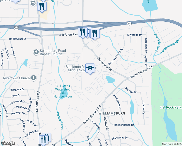 map of restaurants, bars, coffee shops, grocery stores, and more near 7251 Blackmon Road in Columbus