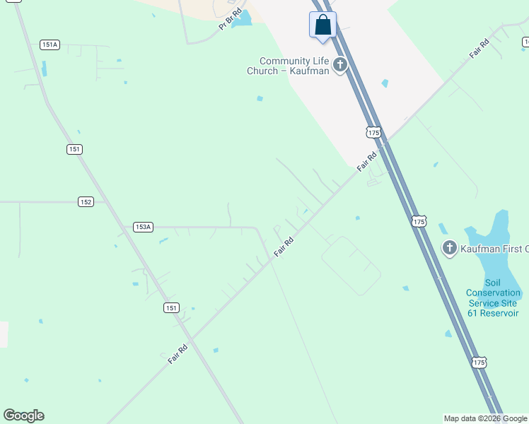 map of restaurants, bars, coffee shops, grocery stores, and more near 6440 Fair Road in Kaufman