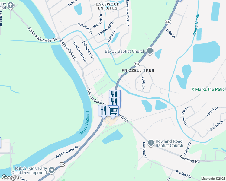 map of restaurants, bars, coffee shops, grocery stores, and more near 603 Louisiana 139 in Monroe