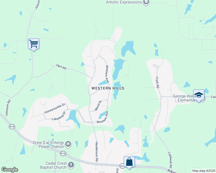 map of restaurants, bars, coffee shops, grocery stores, and more near 198 Navajo Trail in West Monroe
