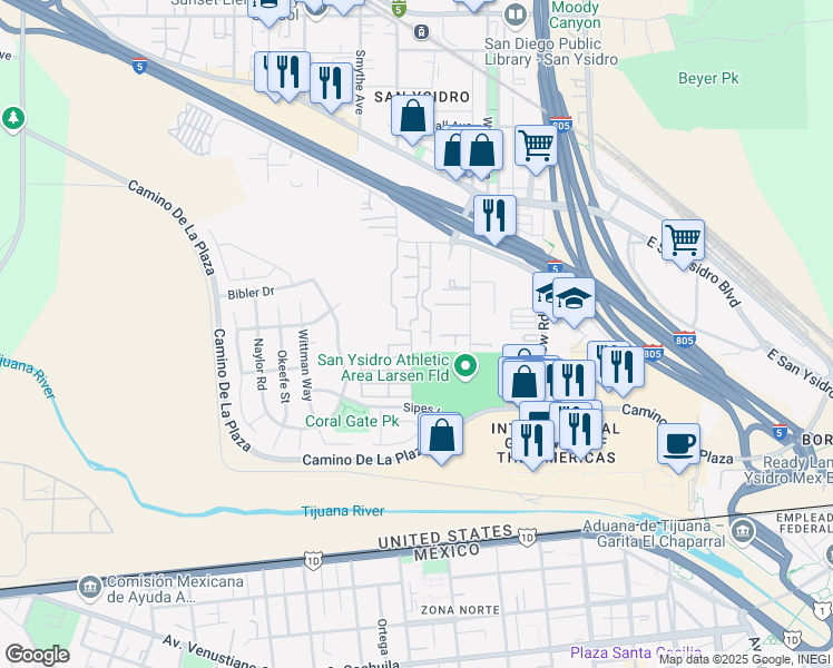 map of restaurants, bars, coffee shops, grocery stores, and more near 3890 Sipes Lane in San Diego