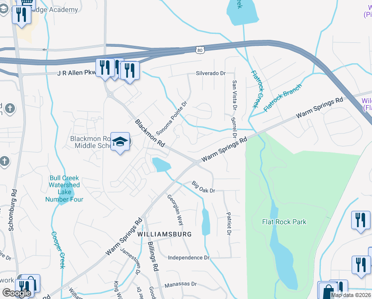 map of restaurants, bars, coffee shops, grocery stores, and more near 6037 Townes Way in Columbus