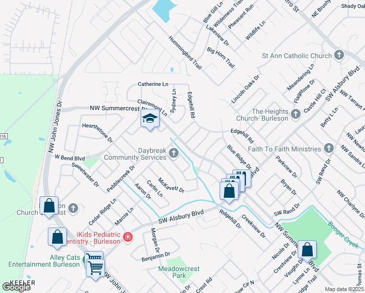 map of restaurants, bars, coffee shops, grocery stores, and more near 645 Green Mountain Road in Burleson