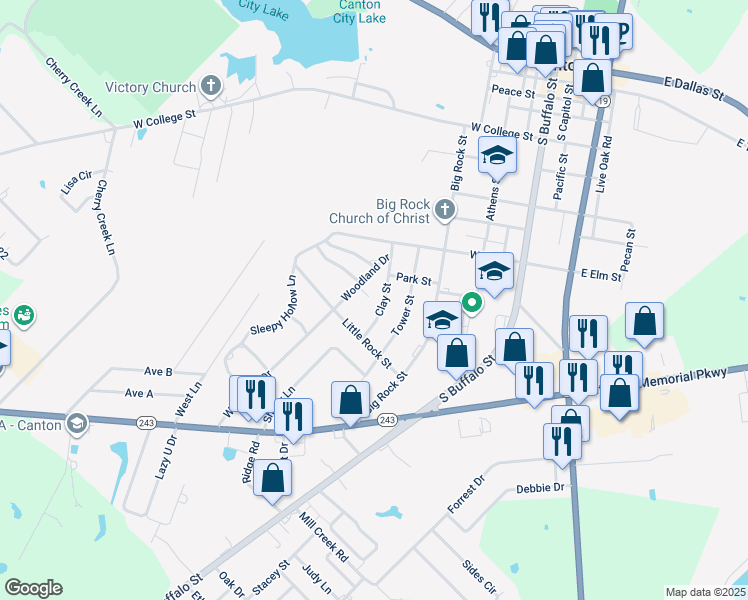map of restaurants, bars, coffee shops, grocery stores, and more near 1125 Clay Street in Canton