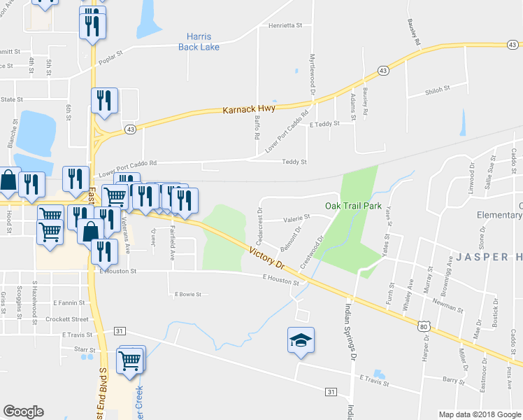 map of restaurants, bars, coffee shops, grocery stores, and more near 304 Cedarcrest Drive in Marshall