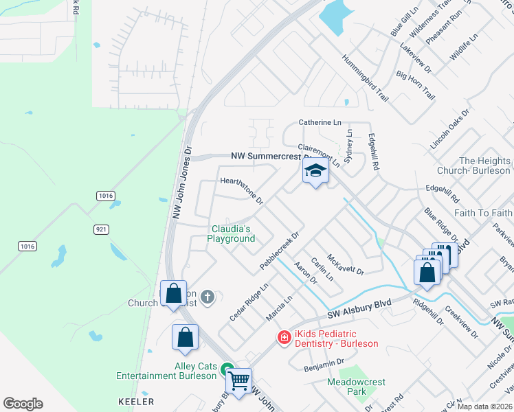 map of restaurants, bars, coffee shops, grocery stores, and more near 901 Misty Oak Trail in Burleson