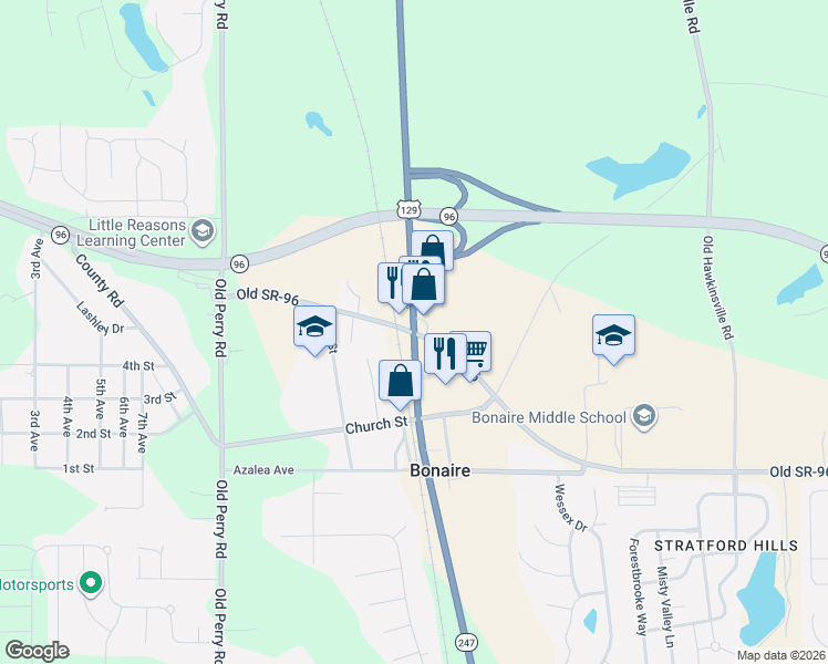 map of restaurants, bars, coffee shops, grocery stores, and more near 498 U.S. 129 in Bonaire