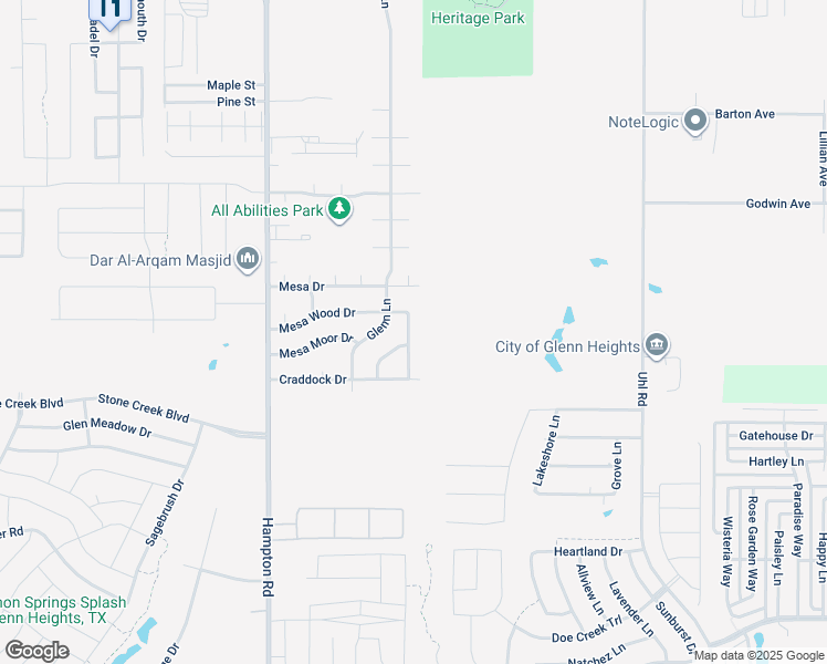 map of restaurants, bars, coffee shops, grocery stores, and more near 2118 Mesa Wood Drive in Glenn Heights