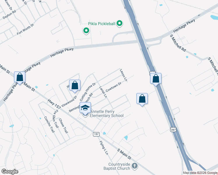 map of restaurants, bars, coffee shops, grocery stores, and more near 1509 Cowtown Drive in Mansfield