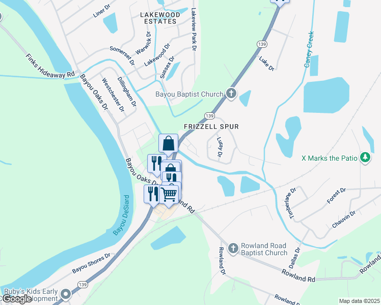 map of restaurants, bars, coffee shops, grocery stores, and more near 603 Louisiana 139 in Monroe