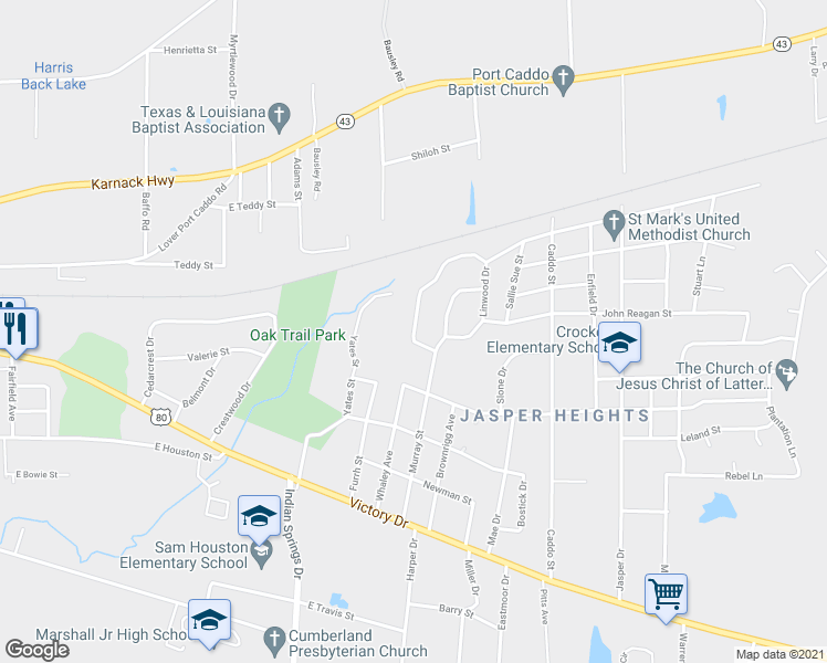 map of restaurants, bars, coffee shops, grocery stores, and more near Chestnut Street in Marshall