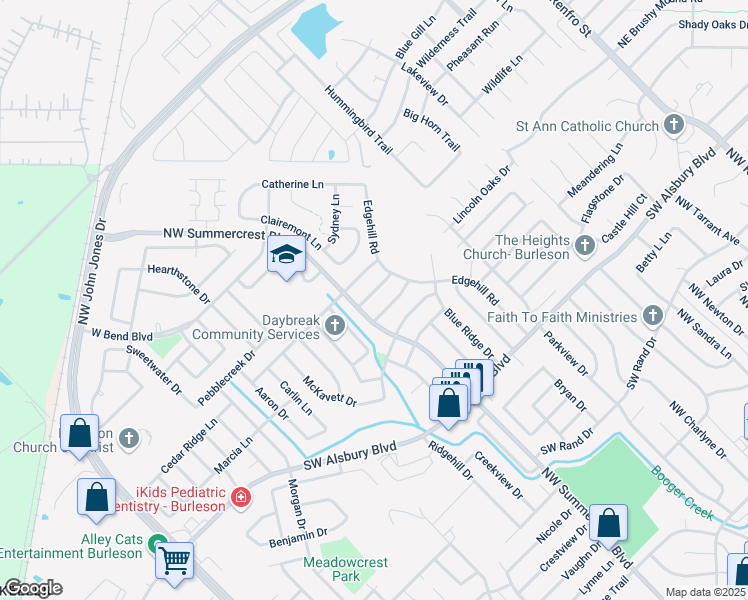 map of restaurants, bars, coffee shops, grocery stores, and more near 645 Green Mountain Road in Burleson