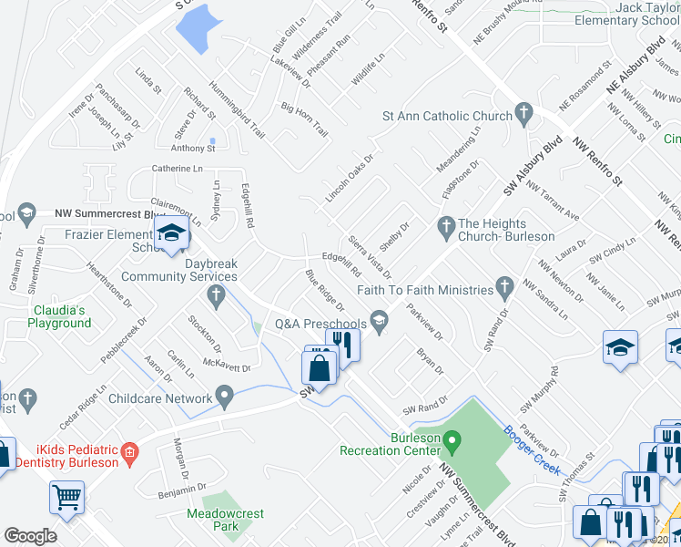 map of restaurants, bars, coffee shops, grocery stores, and more near 848 Beaver Creek Drive in Burleson