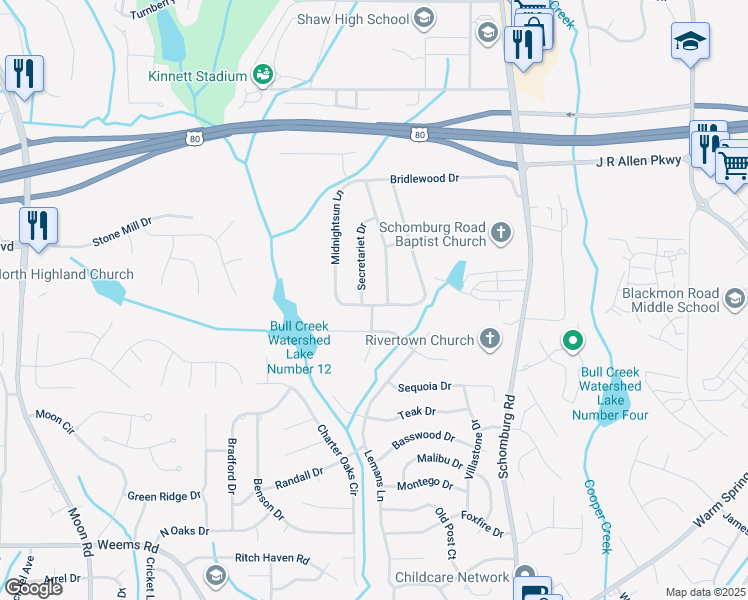 map of restaurants, bars, coffee shops, grocery stores, and more near 4609 Thoroughbred Lane in Columbus