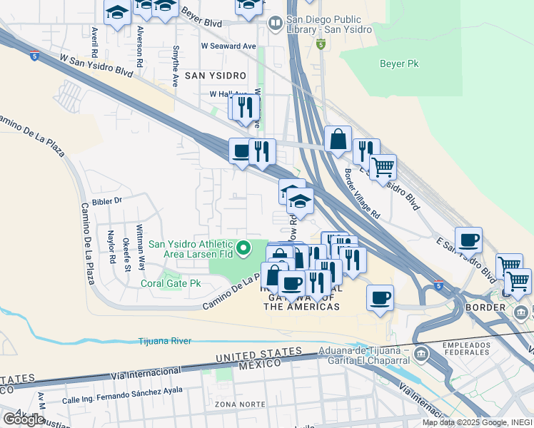 map of restaurants, bars, coffee shops, grocery stores, and more near 354 Sunrise Dr in San Diego