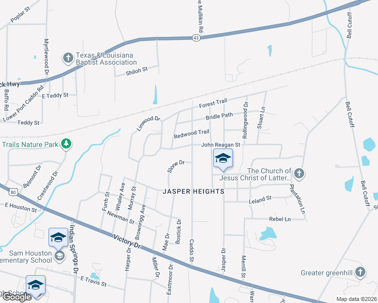 map of restaurants, bars, coffee shops, grocery stores, and more near 805 Caddo Street in Marshall