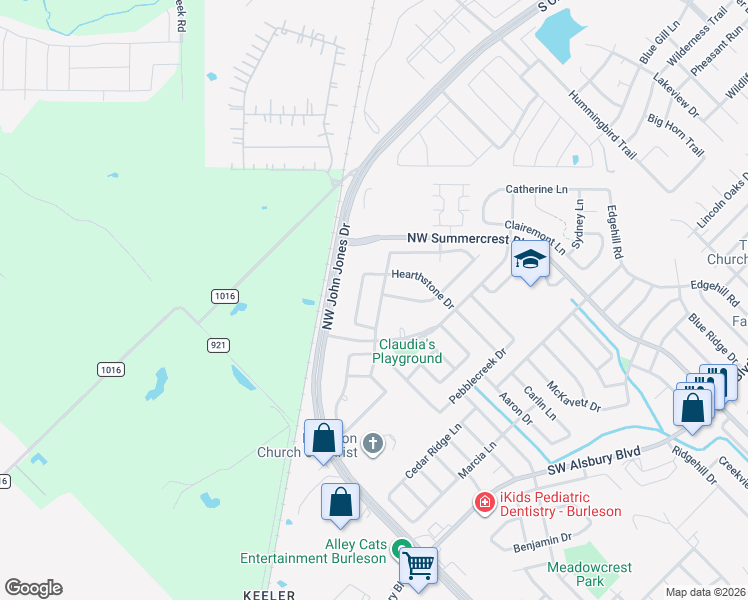 map of restaurants, bars, coffee shops, grocery stores, and more near 822 Graham Drive in Burleson