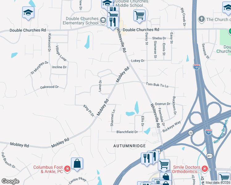 map of restaurants, bars, coffee shops, grocery stores, and more near 7036 Mobley Road in Columbus