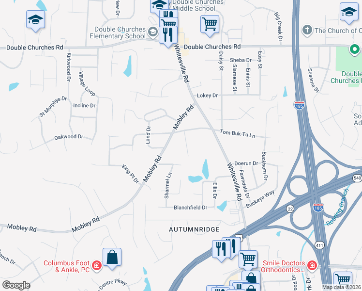 map of restaurants, bars, coffee shops, grocery stores, and more near 7036 Mobley Road in Columbus