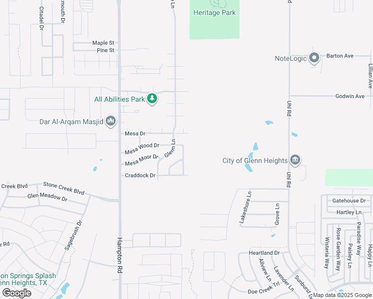 map of restaurants, bars, coffee shops, grocery stores, and more near 2110 Mesa Wood Drive in Glenn Heights