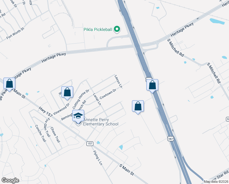 map of restaurants, bars, coffee shops, grocery stores, and more near 1604 Cowtown Drive in Mansfield