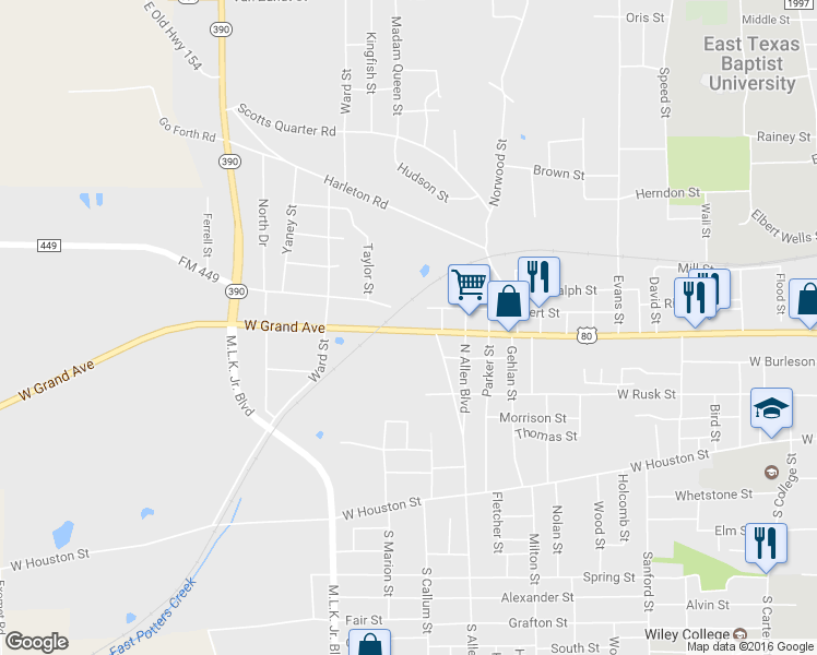 map of restaurants, bars, coffee shops, grocery stores, and more near 2209 West Grand Avenue in Marshall