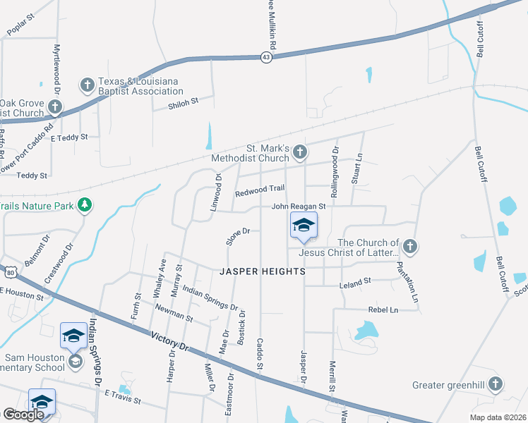 map of restaurants, bars, coffee shops, grocery stores, and more near 805 Caddo Street in Marshall