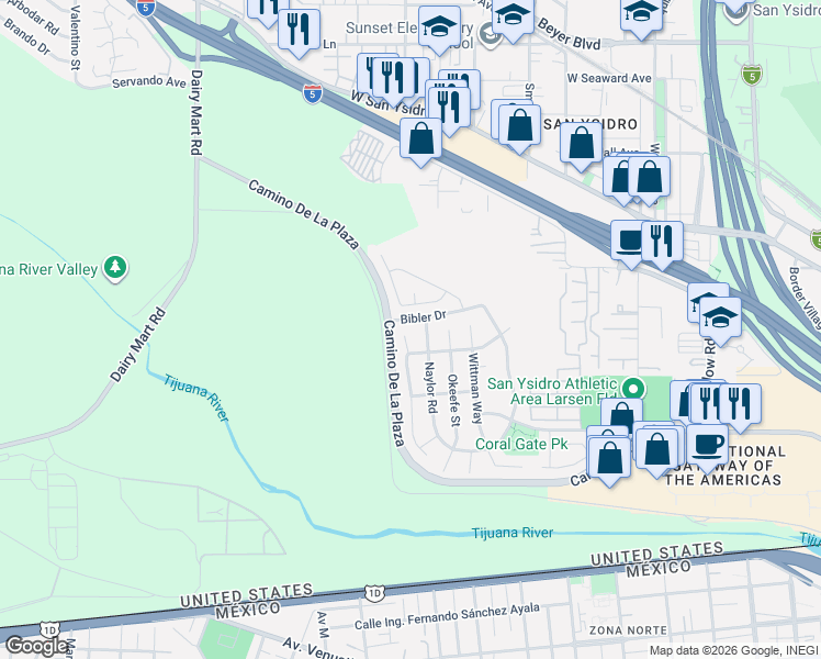 map of restaurants, bars, coffee shops, grocery stores, and more near in San Diego