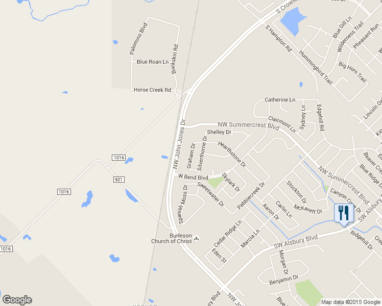 map of restaurants, bars, coffee shops, grocery stores, and more near 822 Graham Drive in Burleson