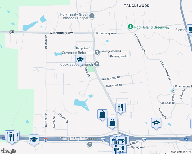 map of restaurants, bars, coffee shops, grocery stores, and more near 1500 Mimosa Drive in Ruston