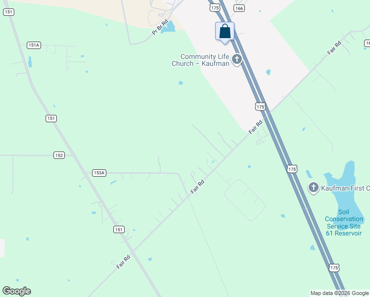 map of restaurants, bars, coffee shops, grocery stores, and more near 6440 Fair Road in Kaufman