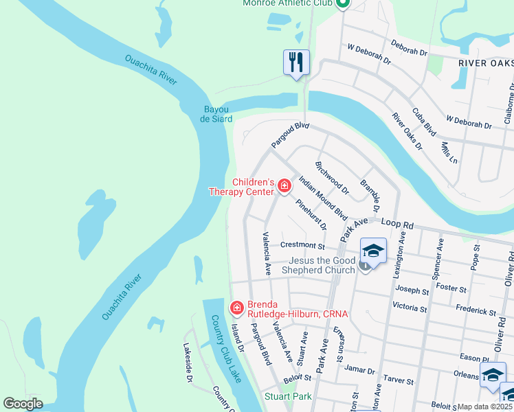 map of restaurants, bars, coffee shops, grocery stores, and more near 2300 Pargoud Blvd in Monroe