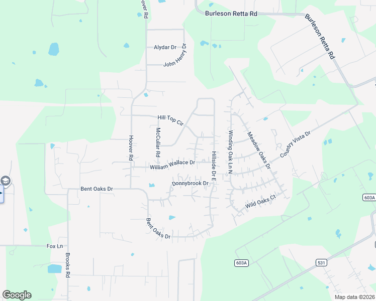 map of restaurants, bars, coffee shops, grocery stores, and more near 125 William Wallace Drive in Burleson