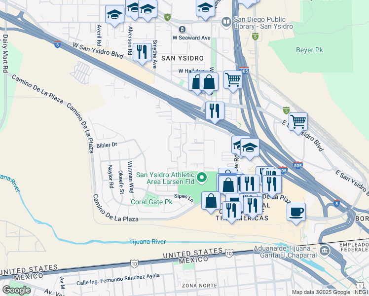 map of restaurants, bars, coffee shops, grocery stores, and more near 311 Sycamore Road in San Diego