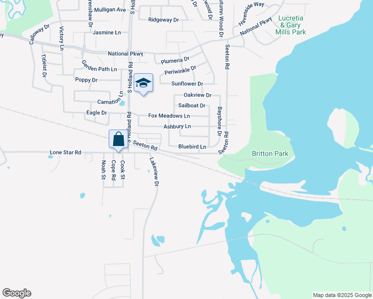 map of restaurants, bars, coffee shops, grocery stores, and more near 4702 Bluebird Lane in Mansfield