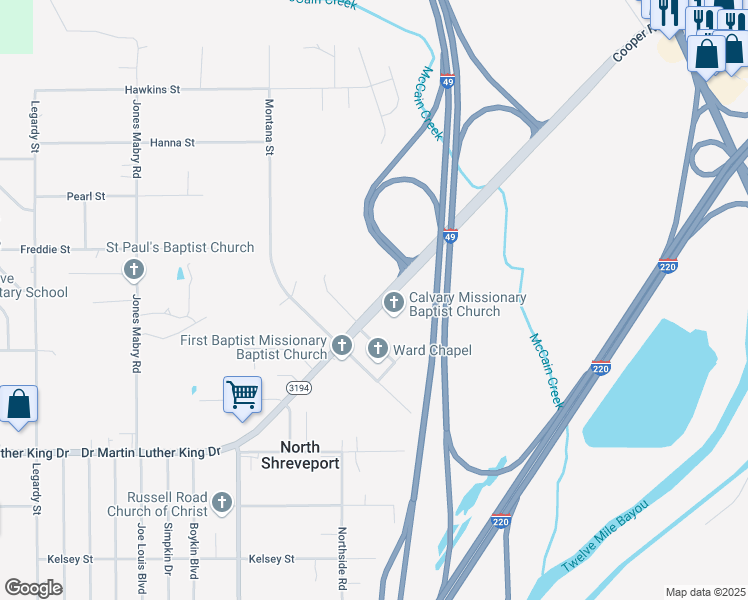 map of restaurants, bars, coffee shops, grocery stores, and more near 1422 Doctor Martin Luther King Drive in Shreveport