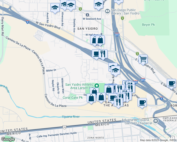 map of restaurants, bars, coffee shops, grocery stores, and more near 311 Sycamore Road in San Diego
