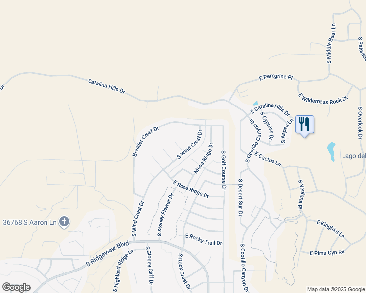 map of restaurants, bars, coffee shops, grocery stores, and more near 65483 East Desert Moon Court in Tucson