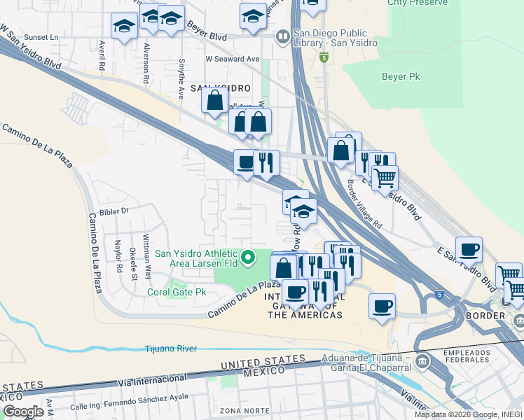 map of restaurants, bars, coffee shops, grocery stores, and more near 226 Sycamore Road in San Diego