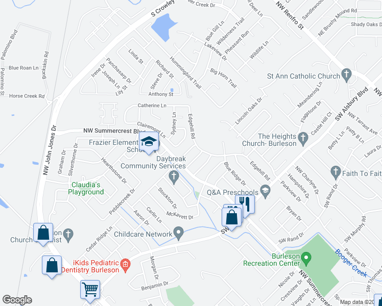 map of restaurants, bars, coffee shops, grocery stores, and more near 632 Cedar Ridge Lane in Burleson
