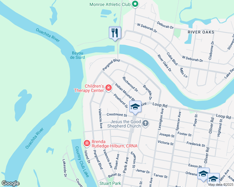 map of restaurants, bars, coffee shops, grocery stores, and more near 2610 Indian Mound Blvd in Monroe