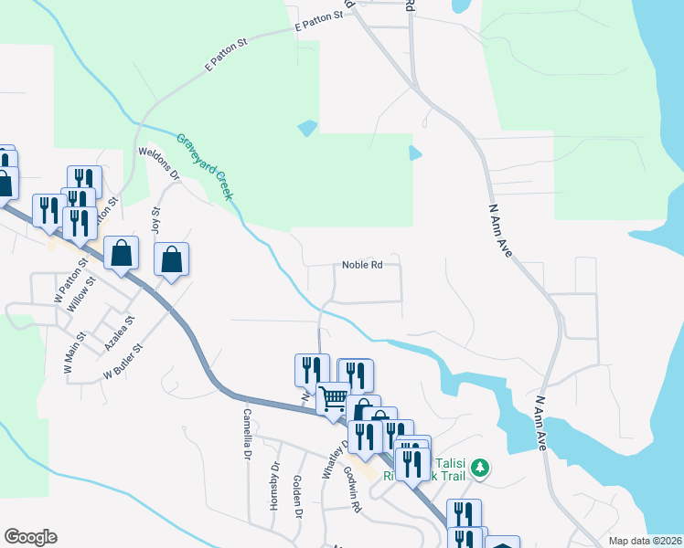 map of restaurants, bars, coffee shops, grocery stores, and more near 911 Noble Road in Tallassee