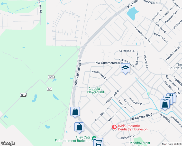 map of restaurants, bars, coffee shops, grocery stores, and more near 1329 Shelley Drive in Burleson